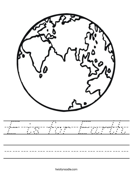 E is for Earth Worksheet - D'Nealian - Twisty Noodle