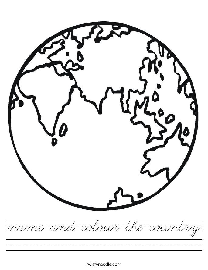 name and colour the country Worksheet