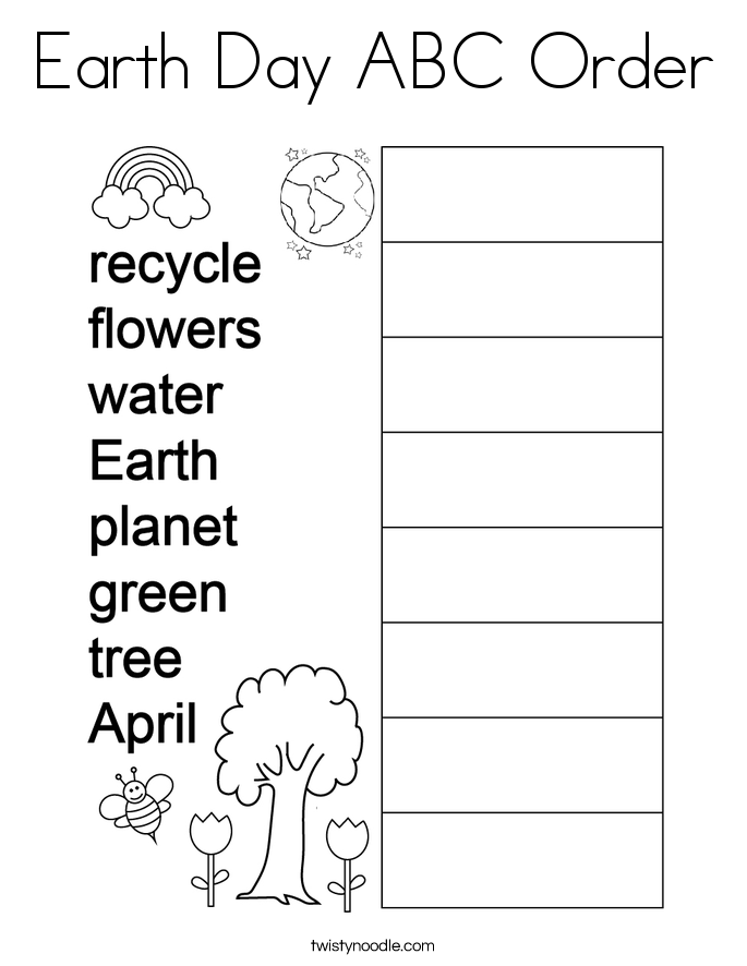 Earth Day ABC Order Coloring Page