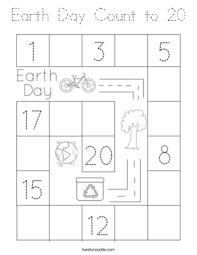 Earth Day Count to 20 Coloring Page