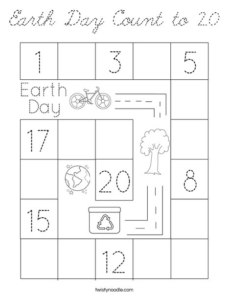 Earth Day Count to 20 Coloring Page