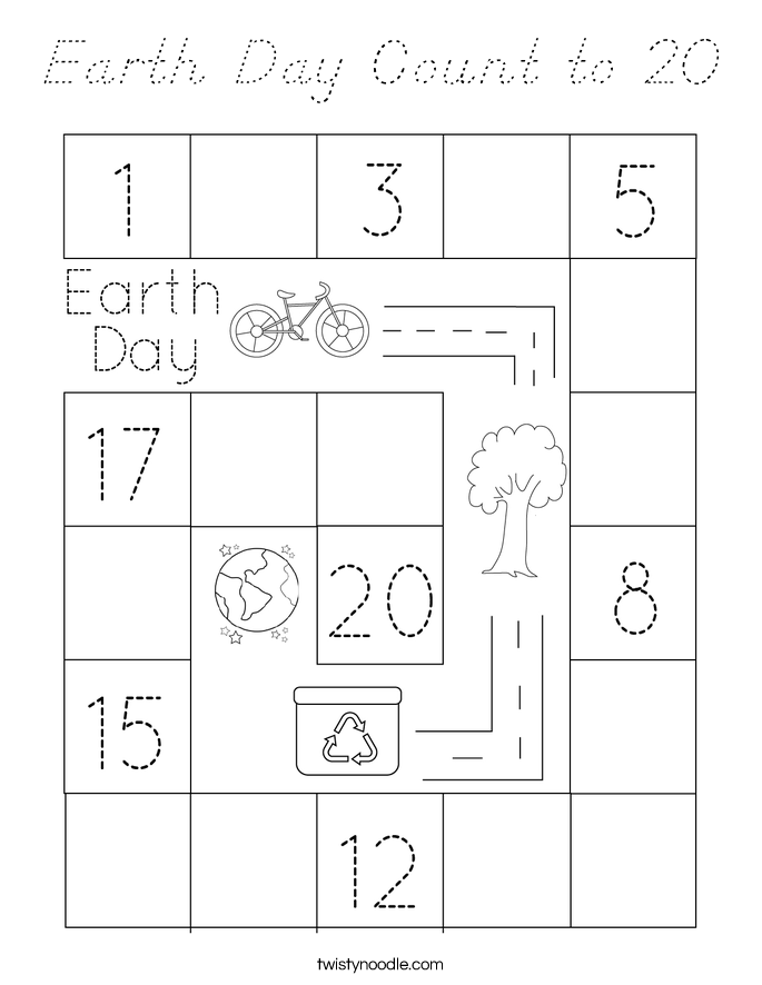 Earth Day Count to 20 Coloring Page