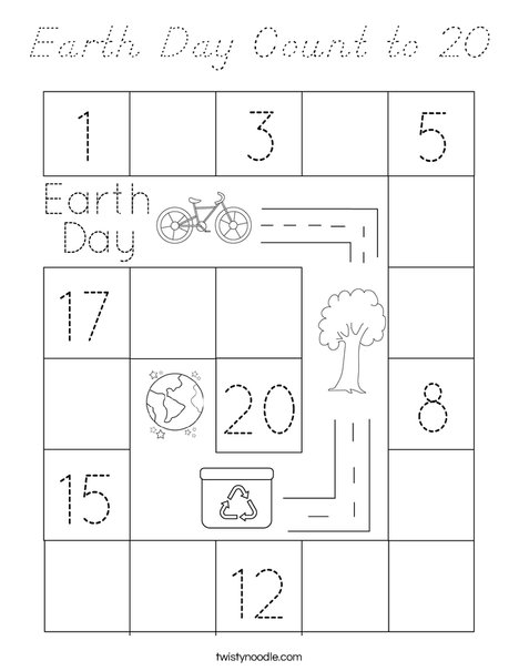 Earth Day Count to 20 Coloring Page