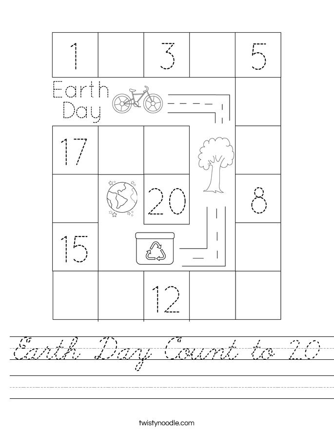 Earth Day Count to 20 Worksheet