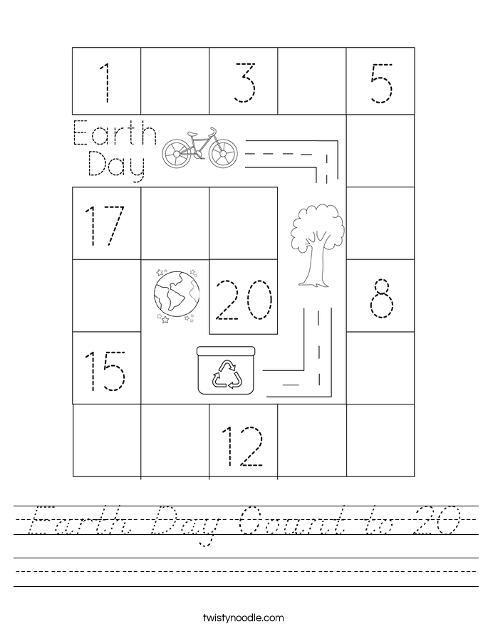 Earth Day Count to 20 Worksheet