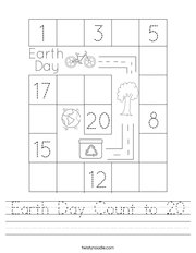 Earth Day Count to 20 Handwriting Sheet