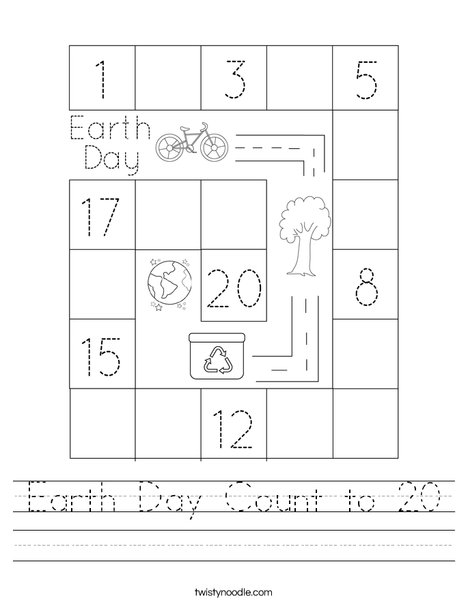 Earth Day Count to 20 Worksheet