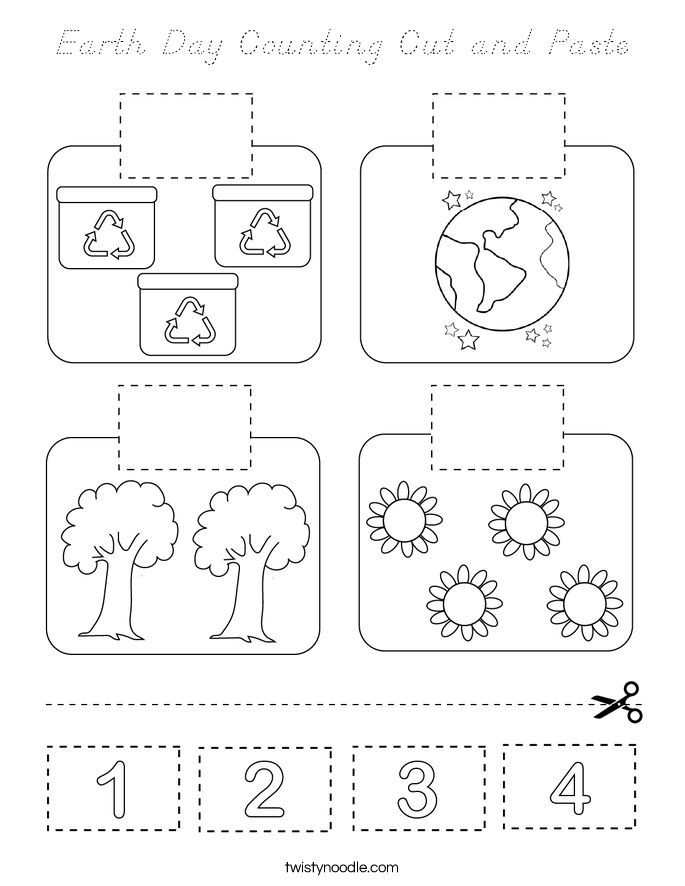 Earth Day Counting Cut and Paste Coloring Page