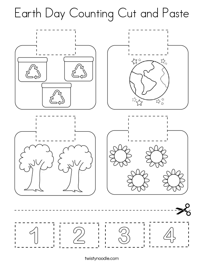 Earth Day Counting Cut and Paste Coloring Page
