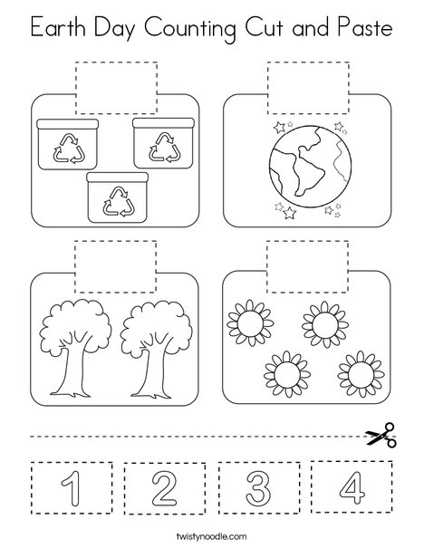 Earth Day Counting Cut and Paste Coloring Page