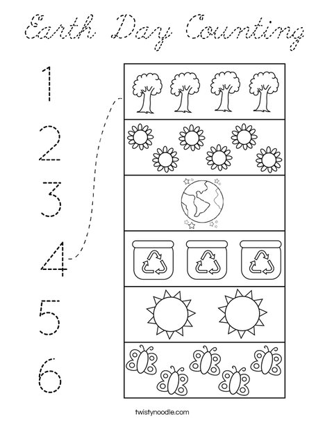 Earth Day Counting Coloring Page