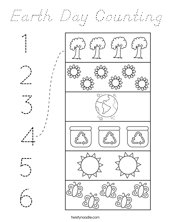 Earth Day Counting Coloring Page
