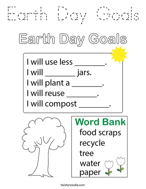 Earth Day Goals Coloring Page
