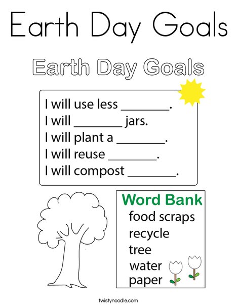 Earth Day Goals Coloring Page