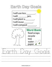 Earth Day Goals Handwriting Sheet