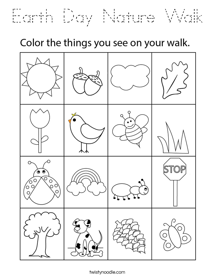 Earth Day Nature Walk Coloring Page