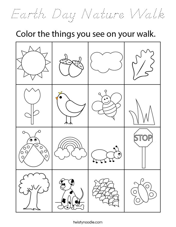 Earth Day Nature Walk Coloring Page
