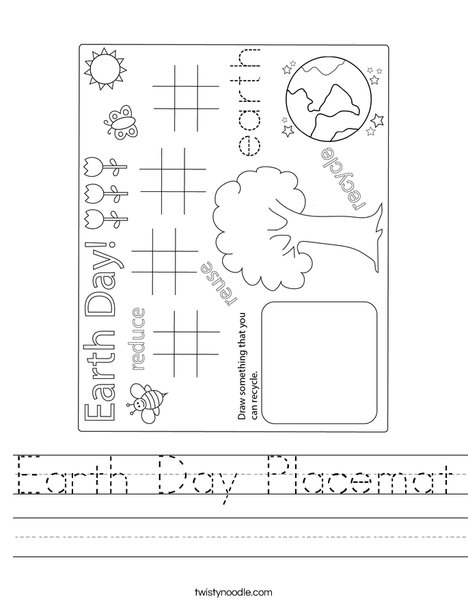 Earth Day Placemat Worksheet