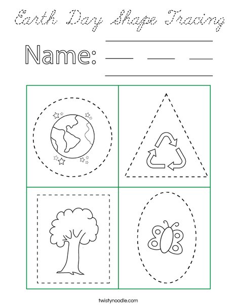 Earth Day Shape Tracing Coloring Page