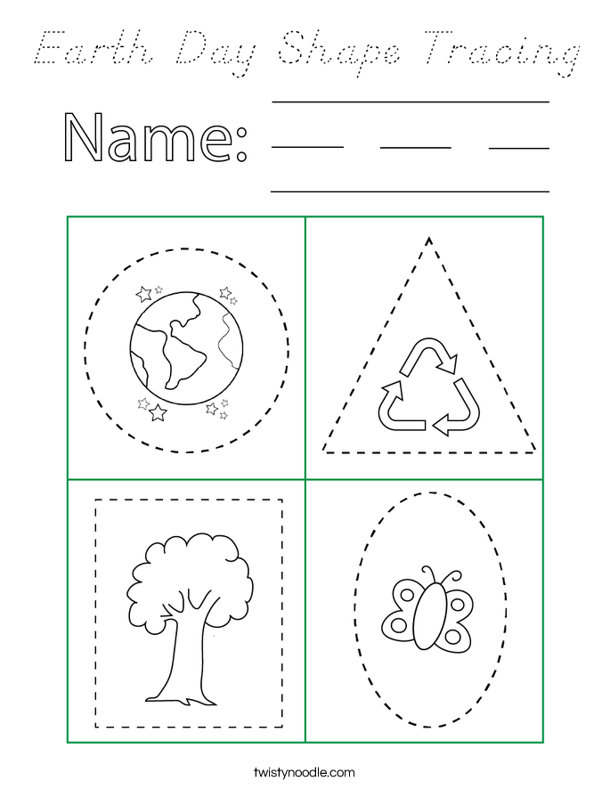 Earth Day Shape Tracing Coloring Page