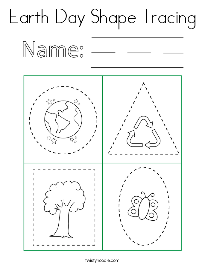 Earth Day Shape Tracing Coloring Page