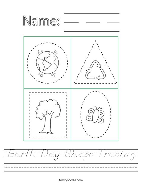 Earth Day Shape Tracing Worksheet