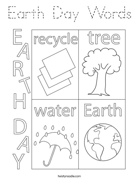 Earth Day Words Coloring Page