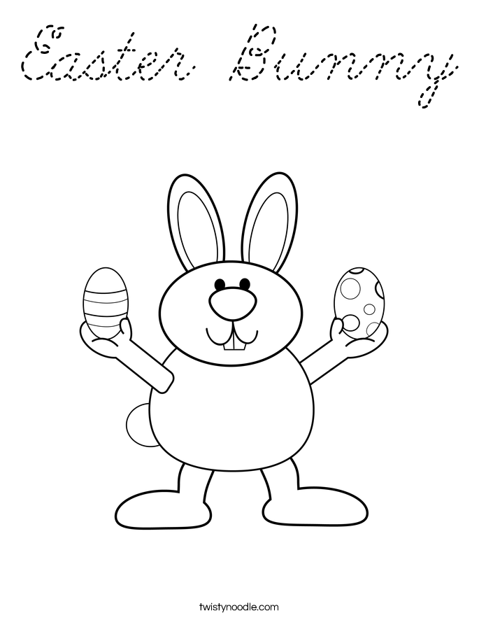 Easter Bunny Coloring Page - Cursive - Twisty Noodle