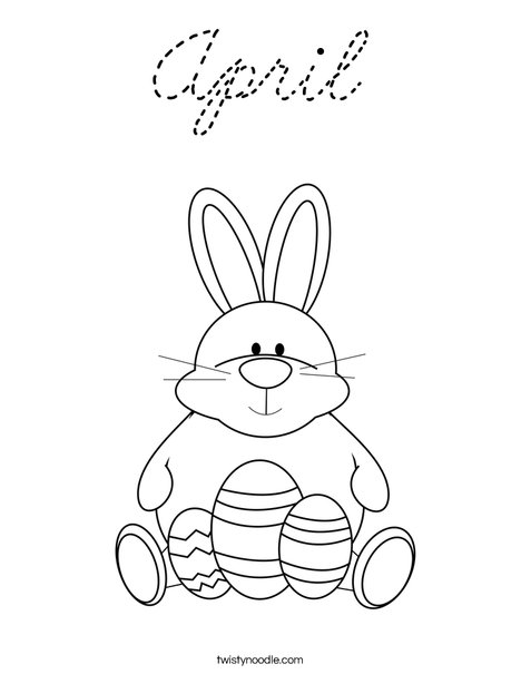 Easter Bunny Sitting with Eggs Coloring Page