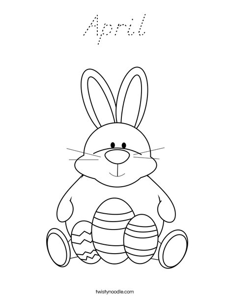 Easter Bunny Sitting with Eggs Coloring Page