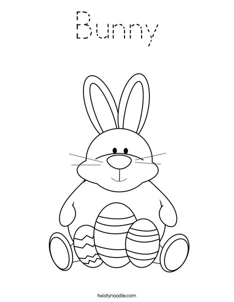 Easter Bunny Sitting with Eggs Coloring Page