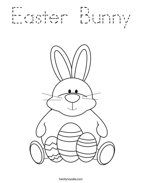 Easter Bunny Sitting with Eggs Coloring Page