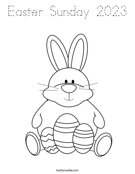Easter Bunny Sitting with Eggs Coloring Page