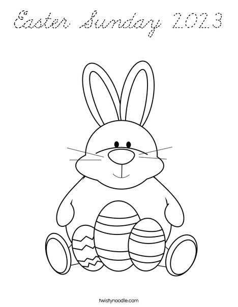 Easter Bunny Sitting with Eggs Coloring Page