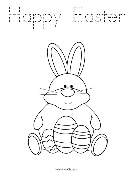 Easter Bunny Sitting with Eggs Coloring Page