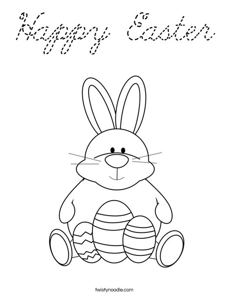 Easter Bunny Sitting with Eggs Coloring Page