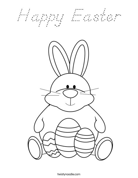 Easter Bunny Sitting with Eggs Coloring Page