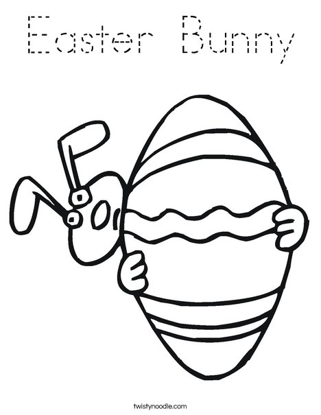 Easter Bunny Peeking Around an Egg Coloring Page