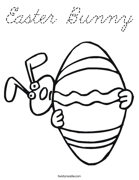 Easter Bunny Peeking Around an Egg Coloring Page