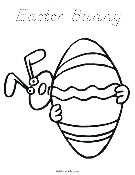 Easter Bunny Peeking Around an Egg Coloring Page