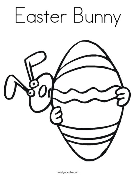 Easter Bunny Peeking Around an Egg Coloring Page