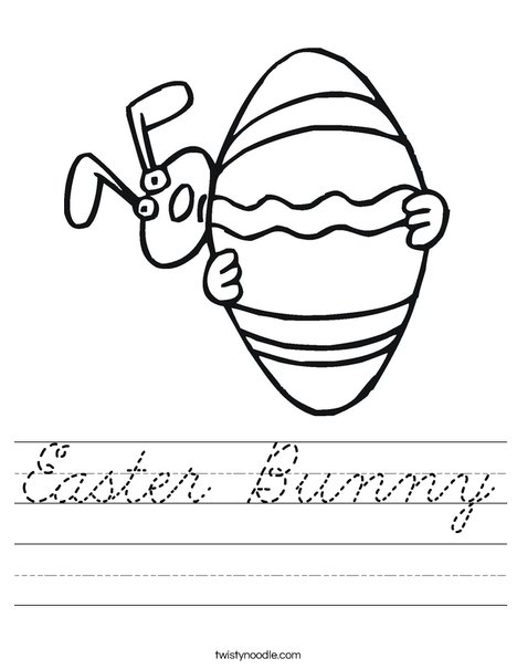 Easter Bunny Peeking Around an Egg Worksheet