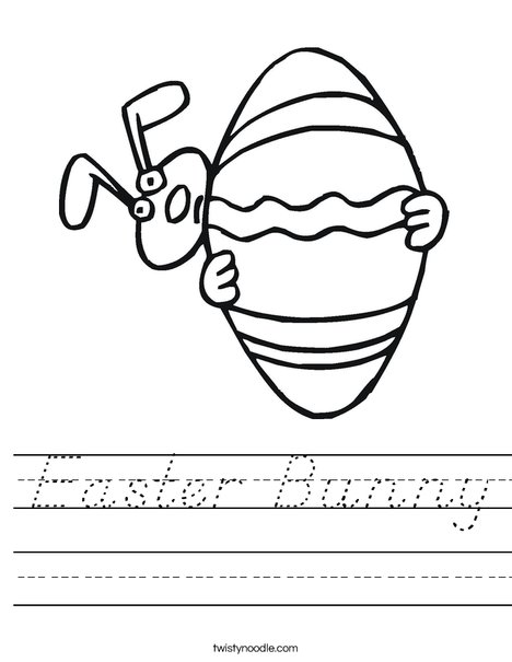 Easter Bunny Peeking Around an Egg Worksheet
