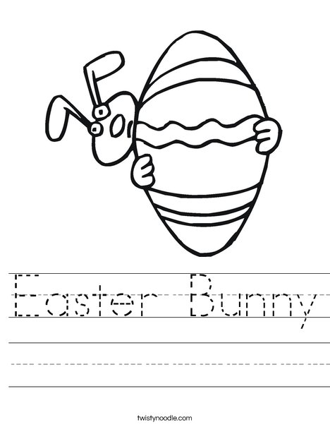 Easter Bunny Peeking Around an Egg Worksheet