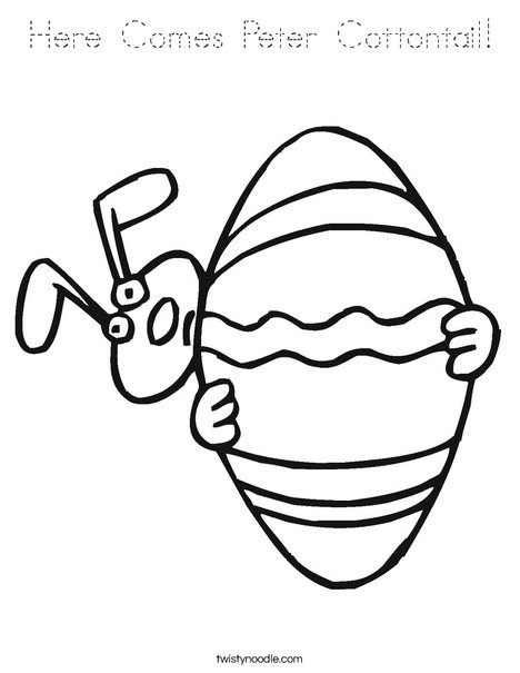 Easter Bunny Peeking Around an Egg Coloring Page