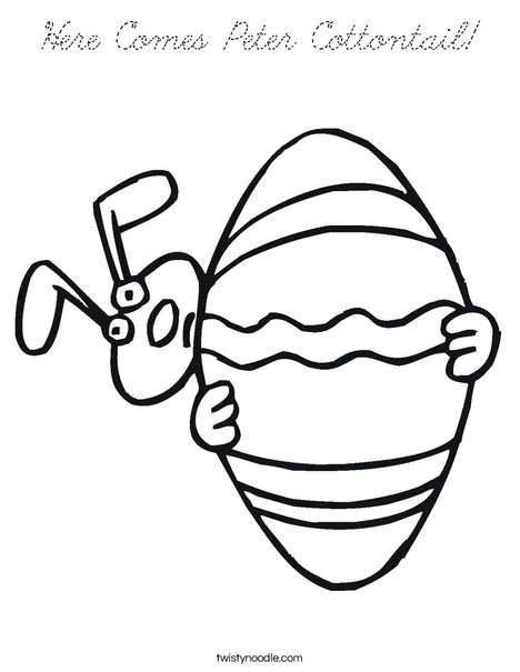 Easter Bunny Peeking Around an Egg Coloring Page