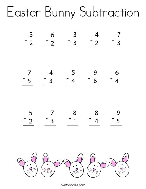 Easter Bunny Subtraction Coloring Page
