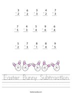 Easter Bunny Subtraction Handwriting Sheet