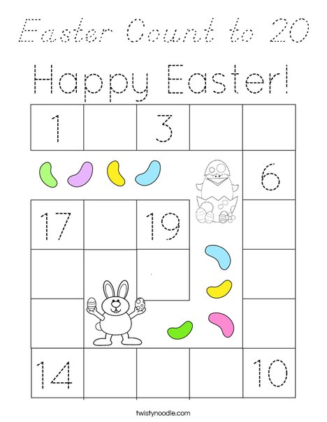 Easter Count to 20 Coloring Page