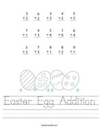 Easter Egg Addition Handwriting Sheet